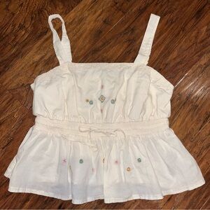 Celebrity Pink Cream Tank Top with Embroidered Accents